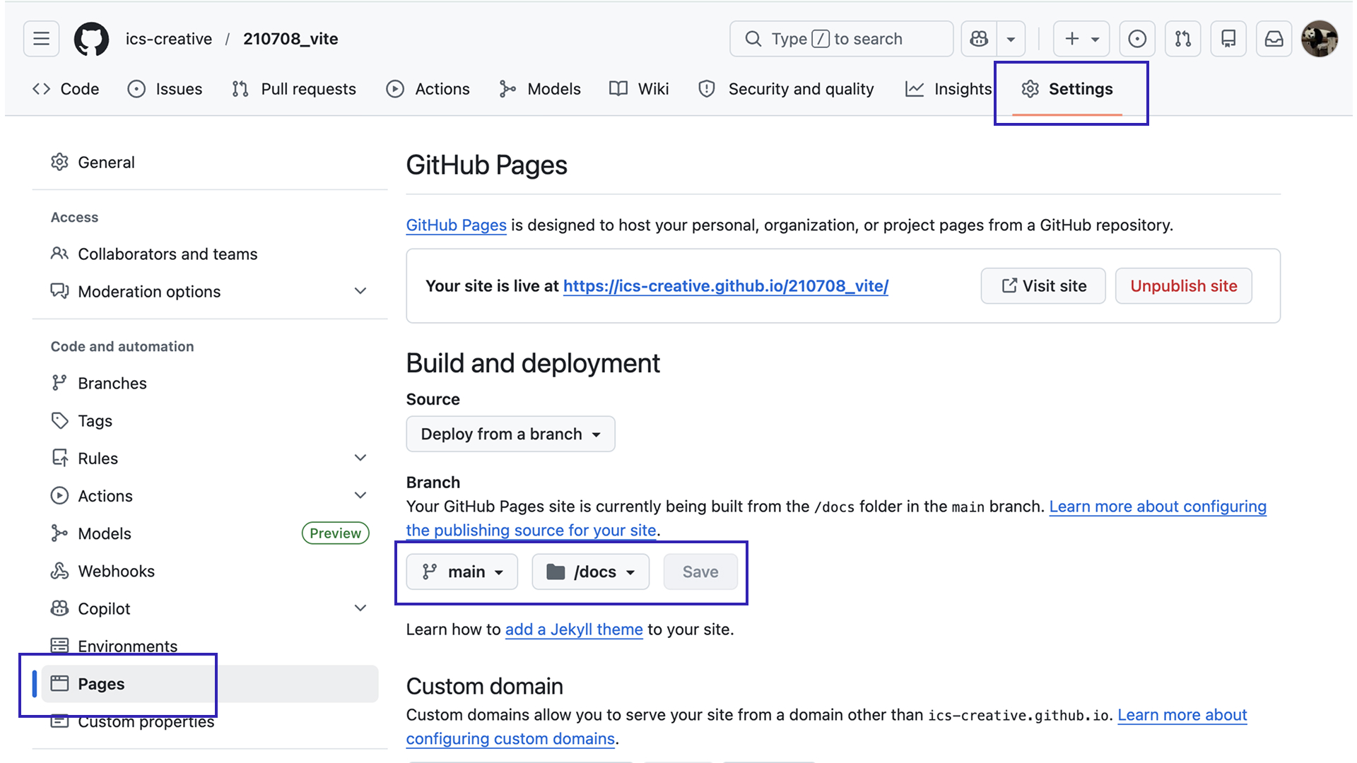 GitHub Pagesの設定