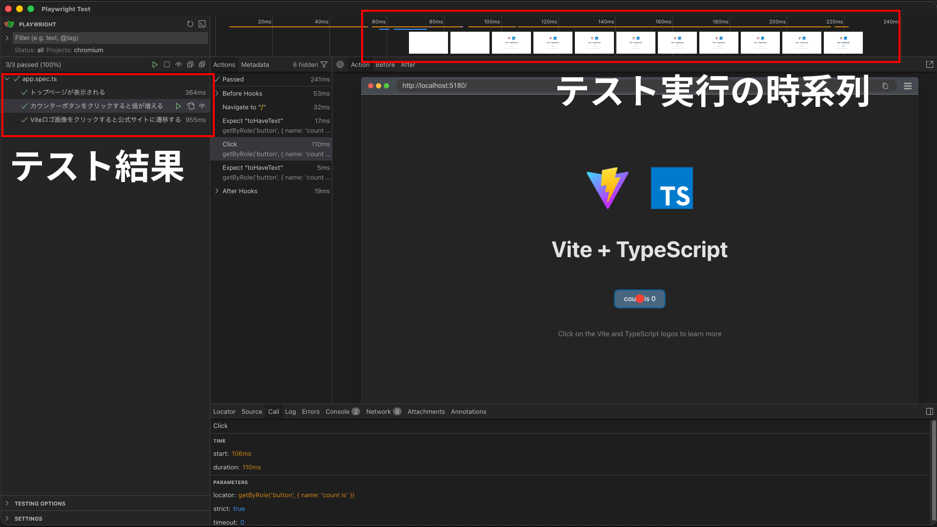 UIテストランナーによるテスト結果